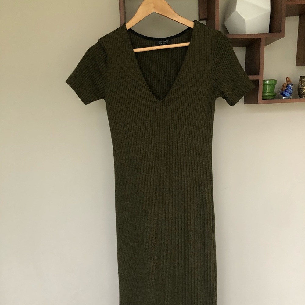 Topshop Olive Green Ribbed Dress